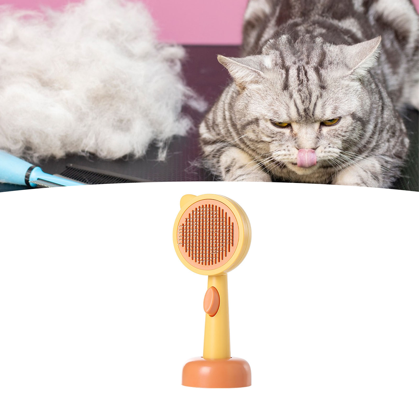 Pet Grooming Brush Efficient Hair Removal Cartoon Pet Cleaning Slicker Brush With Base For Dogs Cats