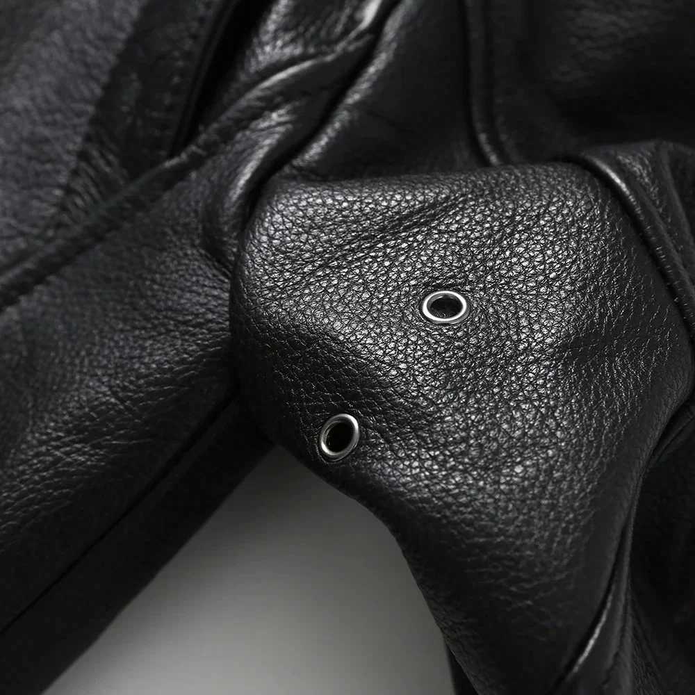 Mens Leather Jacket Quilted 100% Natural Cowboy and Fur Collar Flight Coat Pilot Clothing Winter Warmth Asian Size S-7XL M609 W240914