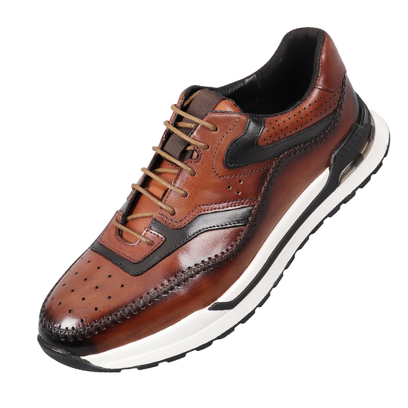High-end Men's Real Cow Leather Casual Shoes Fashion European 2024 Autumn Luxury Comfortable Solid Color Blue Brown Sneakers