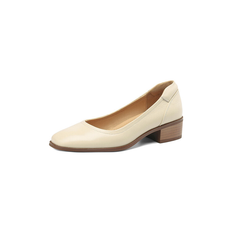 NEW Spring Autumn Genuine Leather Women Shoes Fashion Square Toe Chunky Shoes for Women Shallow Women Pumps Apricot Zaptos Mujer