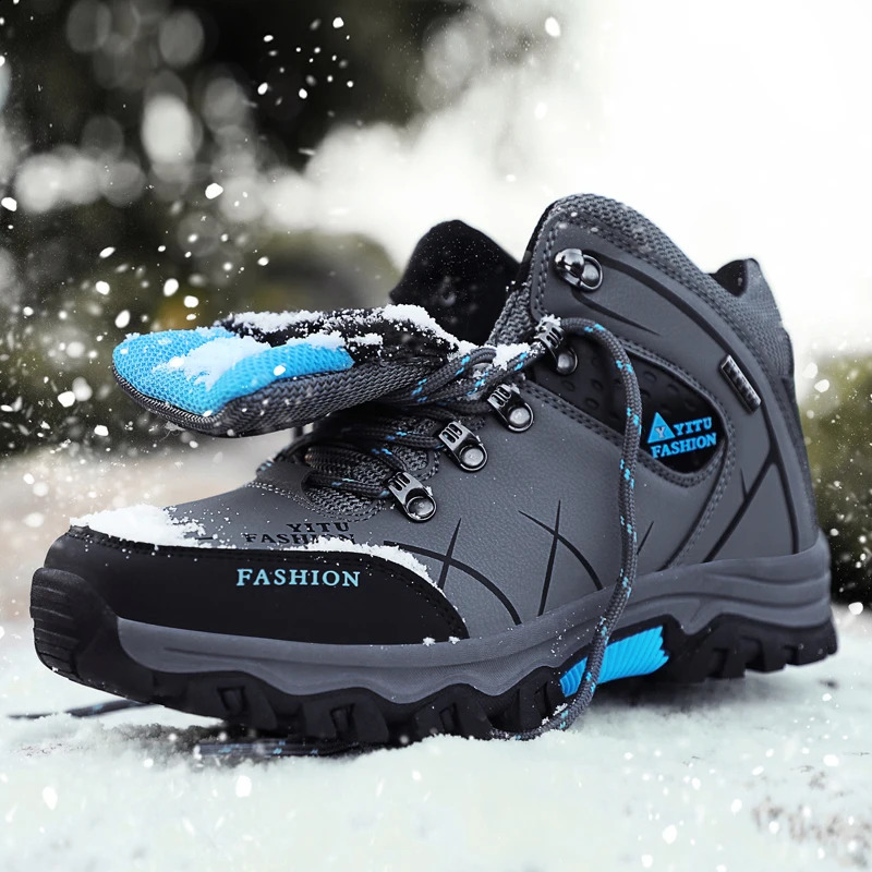 Men Winter Snow Waterproof Leather Sneakers Super Warm Mens Outdoor Male Hiking Boots Work Shoes 240904 4