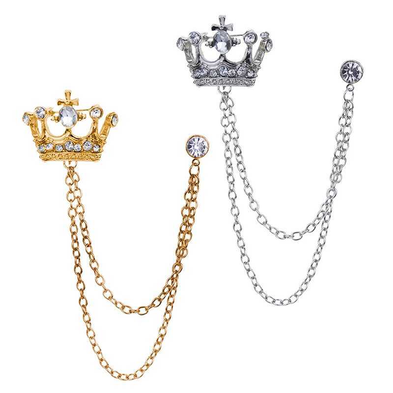 Crown Brooch Korean British Style Chain Crown Brooch Suit Tassel Chain Lapel Pin Badge Retro Men Accessories Wedding BanquetX240914