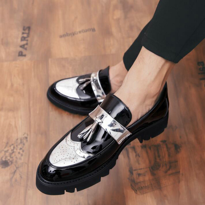 New Male Brogue italian tassel business Wedding shoes Men Black leather formal dress flats designer Moccasins shoes 56t