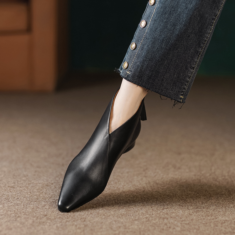 2024 Autumn Pointed Toe Genuine Women Ankle Modern Ladies Shoes Flat with Leather Boots d9cd