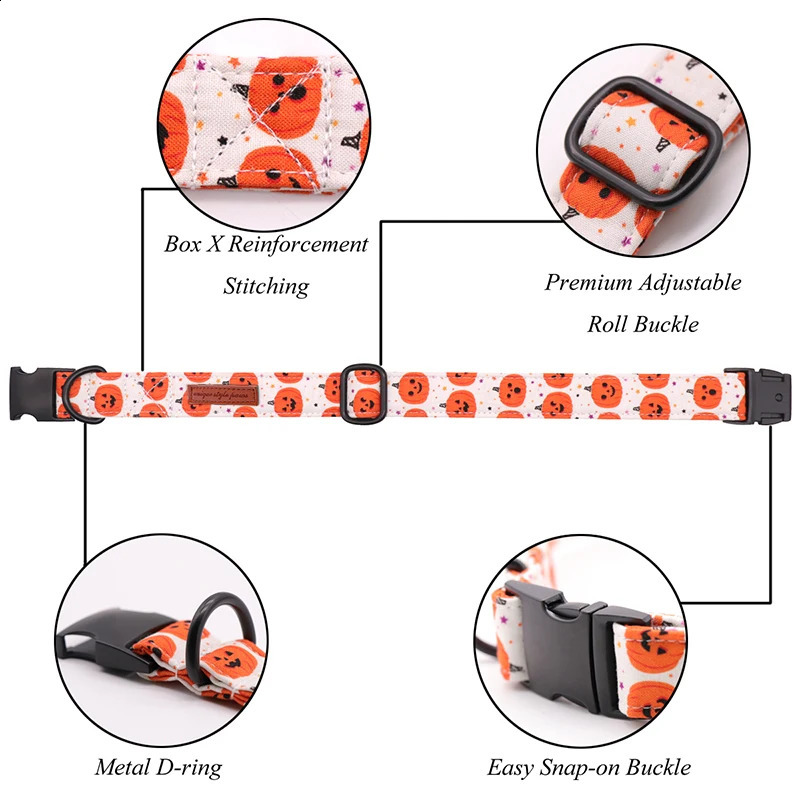 Halloween Pumpkin Cotton Dog Collar and Belt Set with Bow Suitable for Small and Medium Dogs Metal Buckle Pet Accessories 240914