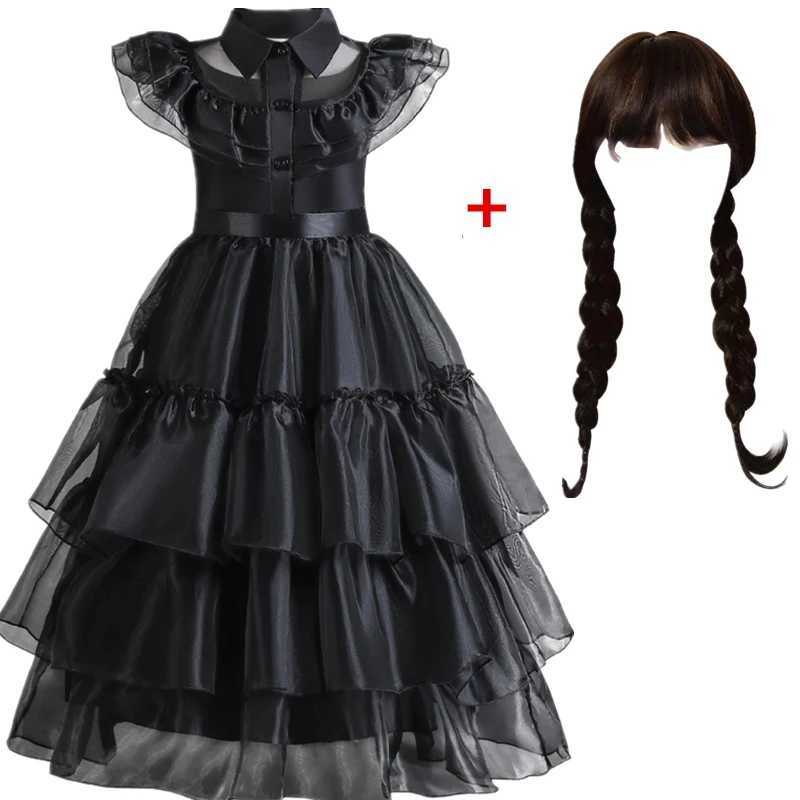 Wednesday Adams Girls Costume 2023 Movie Wednesday Grid Dress Halloween Carnival Gothic Party Dress up 3-10 Years W240914