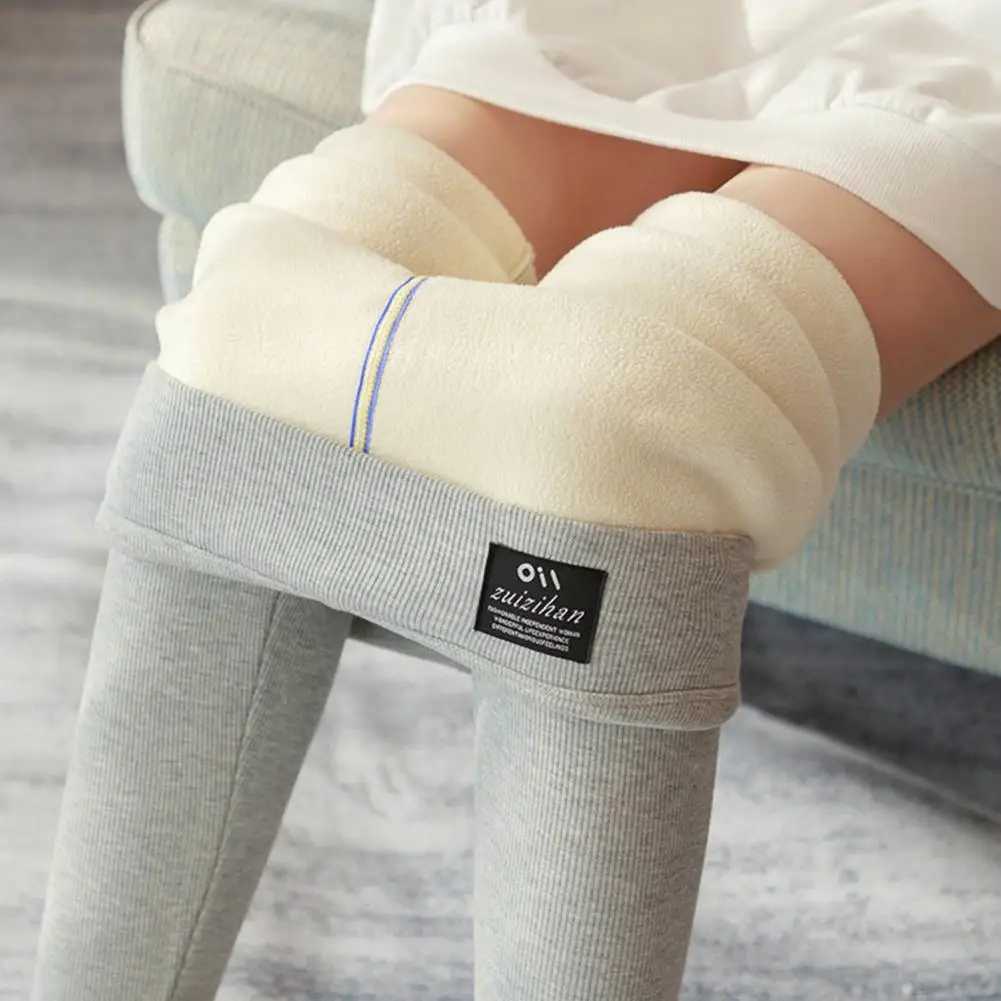 Winter Leggings Solid Color Soft High Waist Thickening Fleece Keep Warm Casual High Elasticity Women Winter Pants Female ClothesX240914