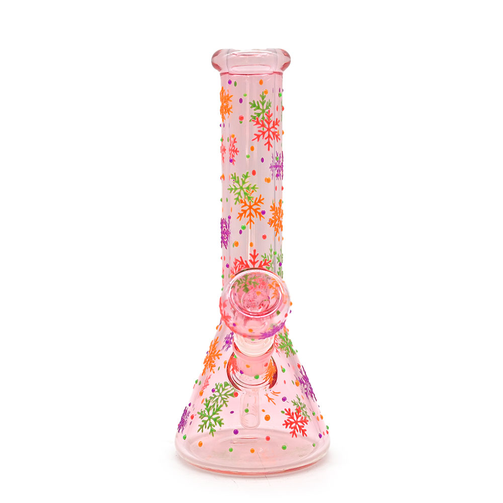 10in,Pink Glass Water Pipe,Glass Beaker Bong With Colorful Luminous Snowflake,Glow In Dark,Borosilicate Glass Hookah,Gifts That Girls Like,Smoking Acc