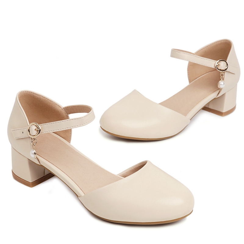 Low Straps Heels Women's Mary Janes Shoes Summer Comfortable Elegant Short Heeled Party Wedding Office Shoe Girls Large Size 7354 0b46