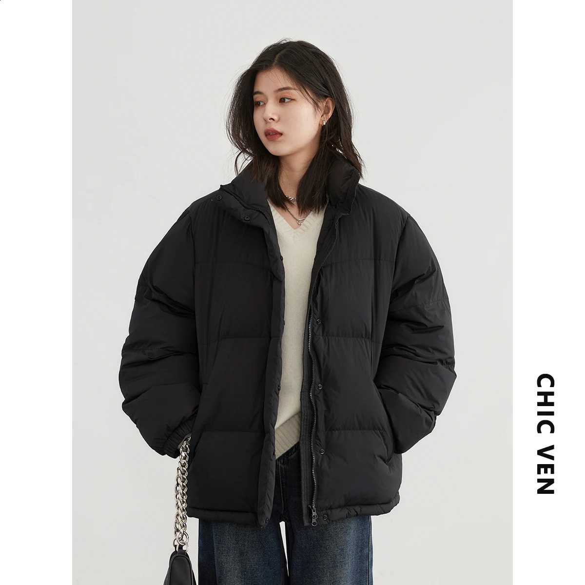 CHIC VEN womens down jacket loose casual 90% white duck down jacket rack collar womens bread jacket autumn 240913