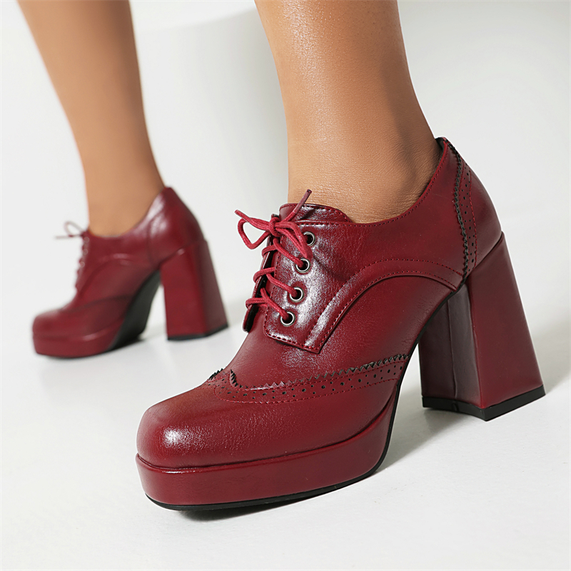 2025 new Platform Sexy High Heels Women's Lace-up Ankle Boots Red Black Round Toe Pumps Party Wedding Oxfords Shoes Ladies New 0341