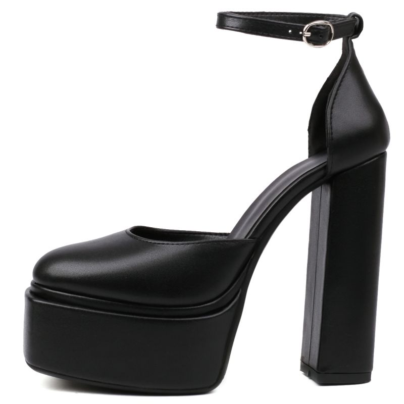 Straps Ankle High Heels Sandals Women Sexy Round Toe Dress Pumps Black Red Heeled Dance Party Fetish Shoes Female Large Size 96f8