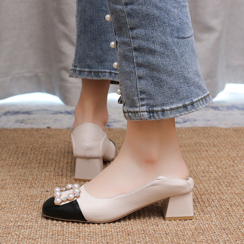 2025 new Heels Gold 2022 Slip On Women Shoes Orange Chunky Sandals Branded Pumps Footwear Round Toe Lace-Up Latest 3cm Slip-On White Spr 3305 -