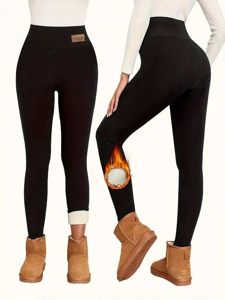 Super Warm Winter Leatherlabel Leggings Of Women Skinny Stretch High Waist Prevent Cold Leggings Casual Classic PantsX240914