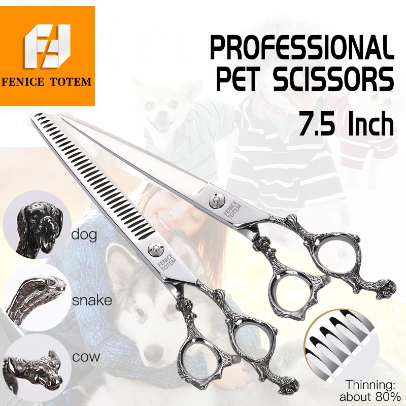 FENICE TOTEM 7.5 inch Professional Dog Grooming Cutting Thinning Scissors Zodiac Handle Japan 440c Stainless Steel
