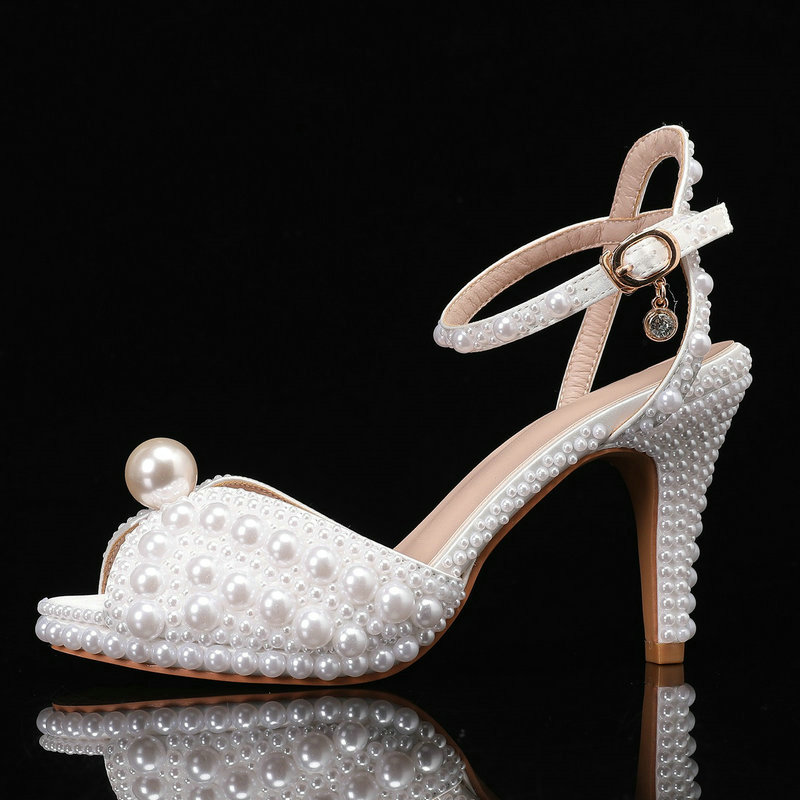 Autumn 2024 New Fish High Heels Waterproof Platform Shallow Mouth 8.5cm New Pearl Women'S Single Bride Wedding Shoes 4f5a