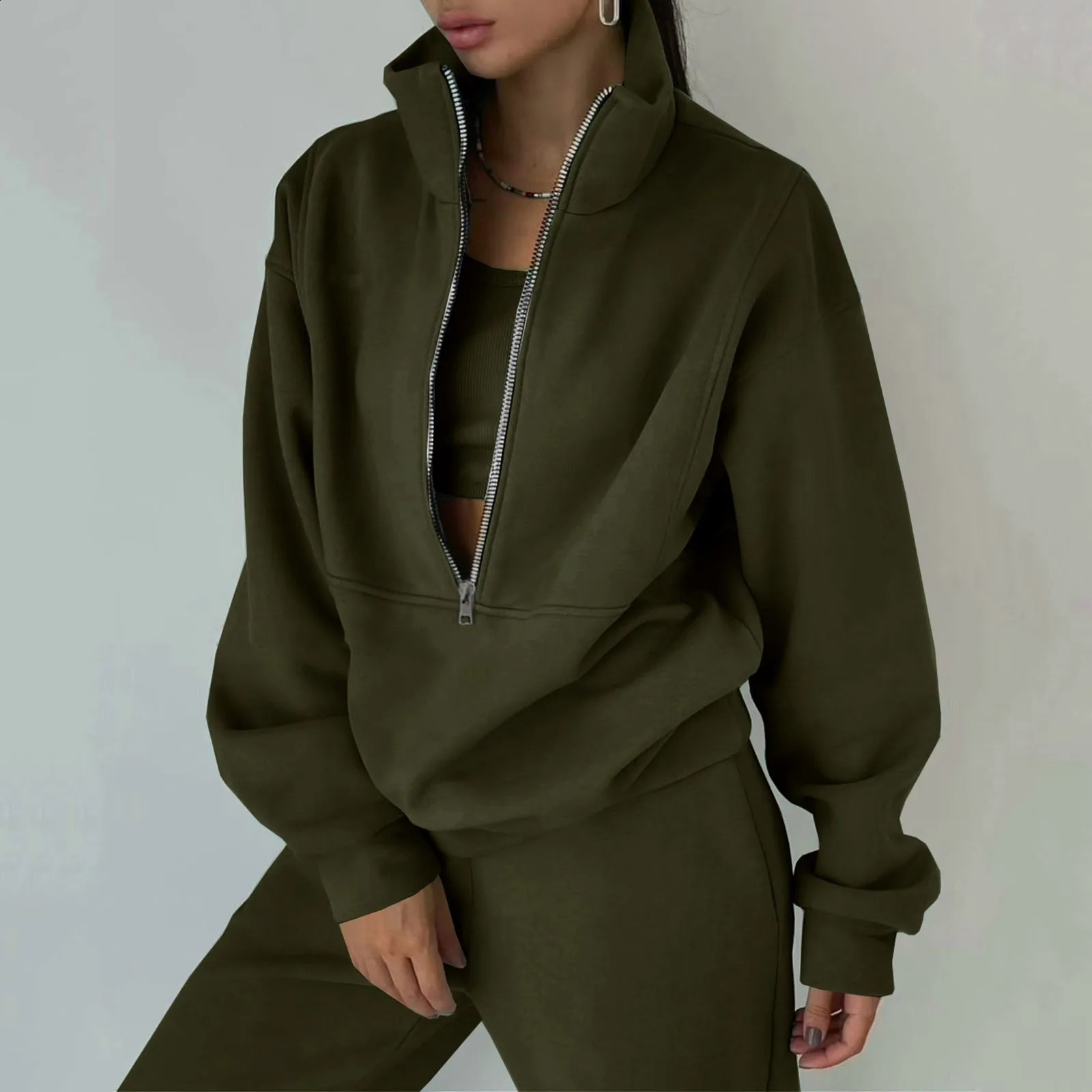Tracksuits Set Women Y2k Pant Zipper Hoodies Tops Pants Autumn Winter Thick Fleece Warm Chandal De Mujer Completo 240905