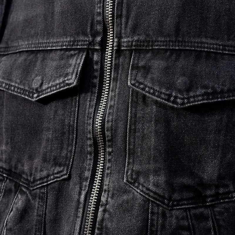 2024 new casual fully matched ribbed stand up collar denim jacket mens zipper slim fit street fashion retro jacket W2409147