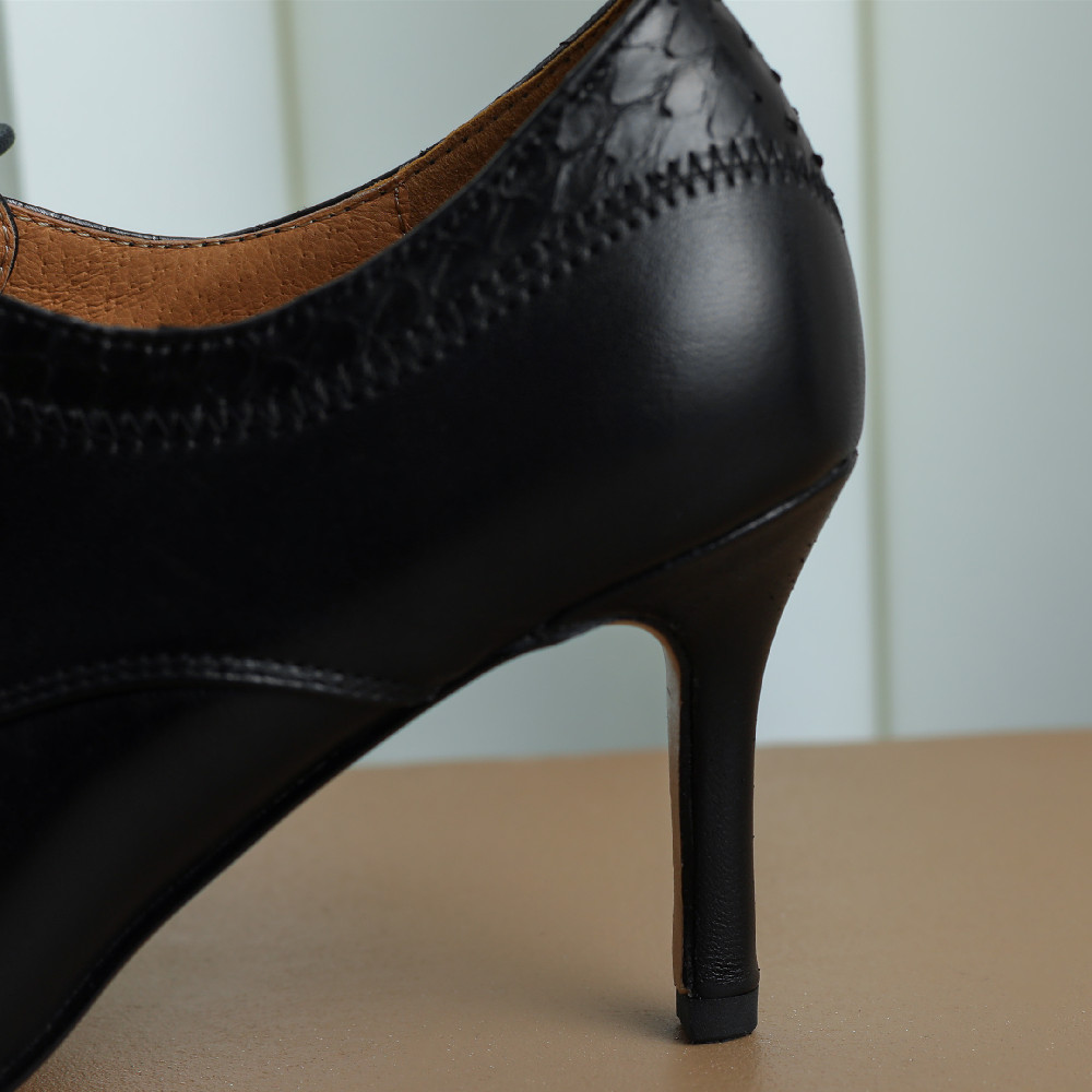 genuine Women's leather thin high heel pointed toe lace-up elegant ladies slim autumn OL style heeled dress pumps shoes ca62 ed