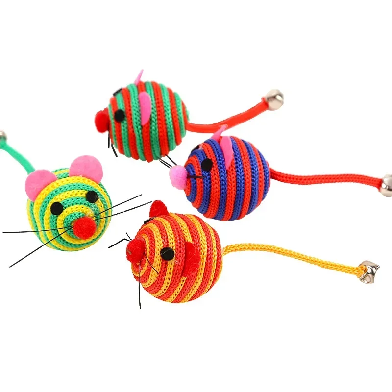 Toy Lovely Stripe Nylon Rope Round with Bell Chew Cat Toys Interactive Mouse Ball Pet Products