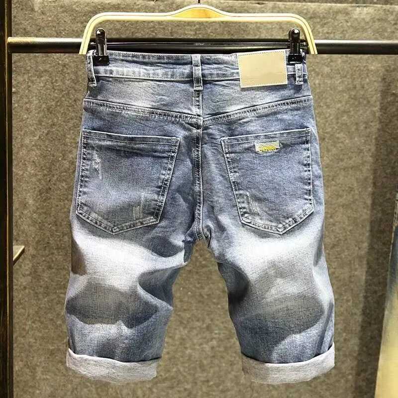 New Korean Fashion Summer Luxury Distressed Ripped Washed Jeans for Men Streetwear Designer Cargo Kpop Cowboy Punk Denim ShortsX240914