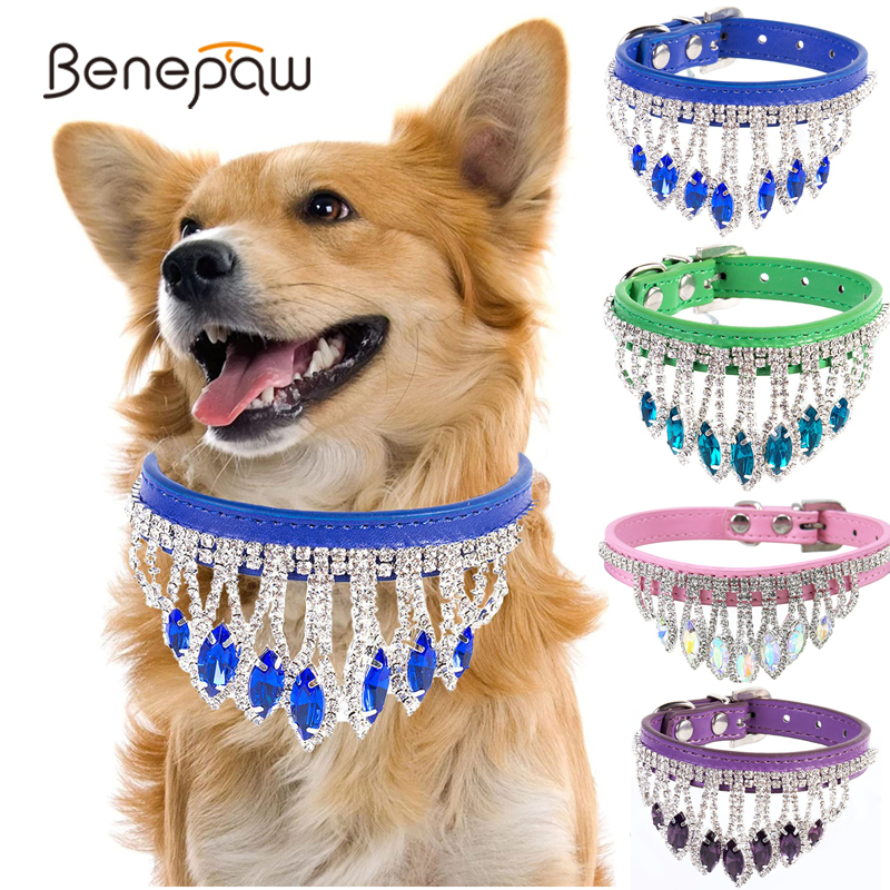 Benepaw Bg Rhie Cat Dog Collar Cute Adjustable Sparkg Necklaces Soft Leather Puppy Pet Collars Dia Pendant
