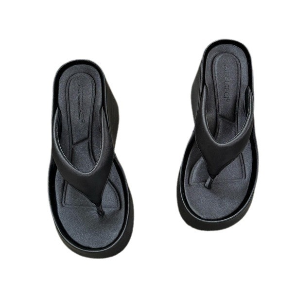 Shoes Female Beige Heeled Sandals Rubber Flip ps On A Wedge Low Summer Clogs Woman Ladies' Slippers Platform 2024 Black Hawai 7053 0b1