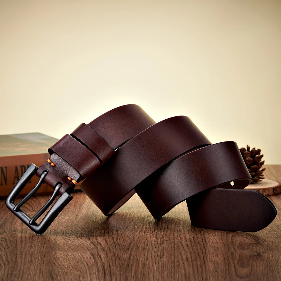 4.3cm Wide Thick Real Cowskin Genuine Leather Belt For Men High Quality Casual Male Belt Double Pin Buckle Cowboy Business Strap 240903