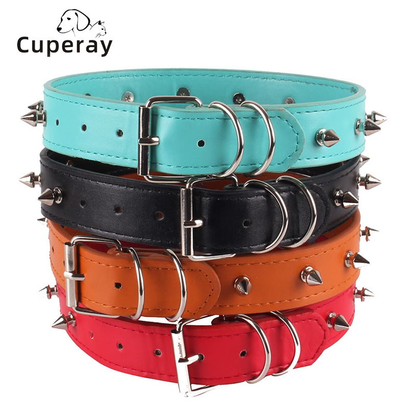 Spiked Studded Leather Dog Collar Rivet PU Leather Dog Collar for Pit Bull,Durable Leather Cat Collar for Small Medium Large Pet
