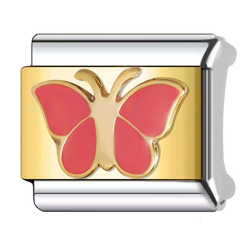 New Women's Gift Colorful butterfly with gold Bead Italian Charms Links Bangle Beads Fit 9mm Stainless Steel Bracelet Making DIY For Women Fashio