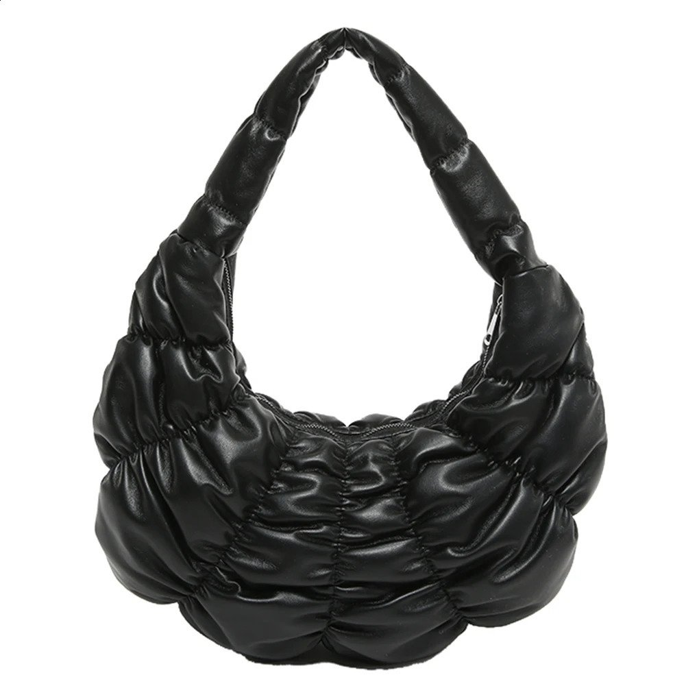 Womens Fashion Shoulder Bag Large Capacity PU Folded Bottom Crescent Solid Color Outdoor Travel 240913