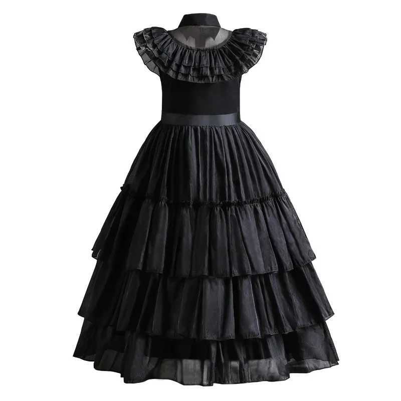 Wednesday 2024 Adams Childrens Clothing Girls Clothing Childrens Halloween Carnival Role Playing Black Gothic Party Costume W240914