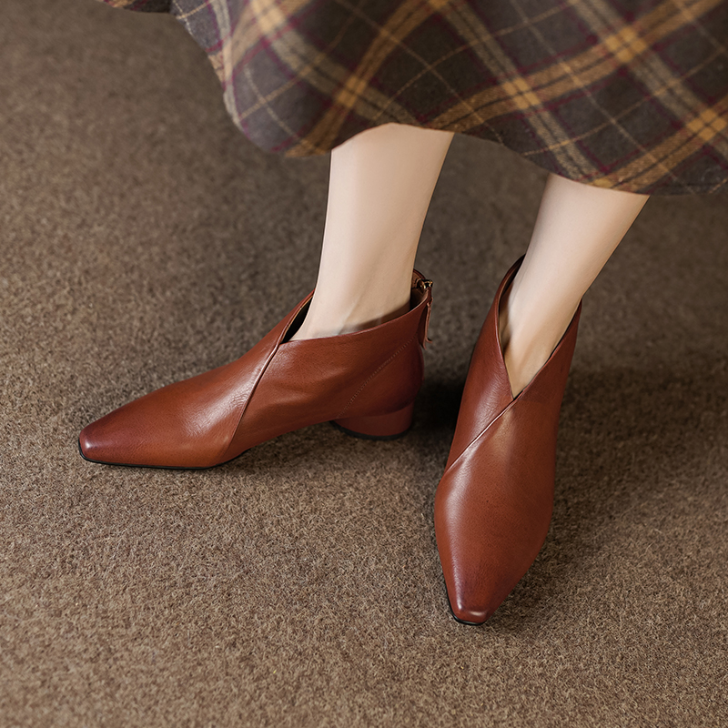 2024 Autumn Pointed Toe Genuine Women Ankle Modern Ladies Shoes Flat with Leather Boots d9cd