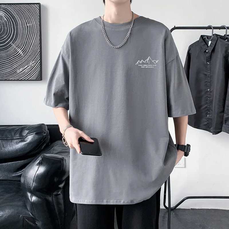 Front and back printed half sleeved T-shirt mens 100% pure cotton summer loose jacket long sleeved graphic sports top new CL240913