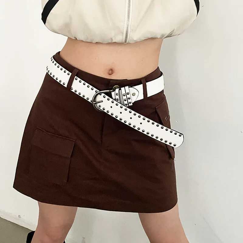 American Hip Hop Belt Womens Wide Belt Y2K Belt Punk Style Willow Nail Black Versatile INS Casual BeltX240914