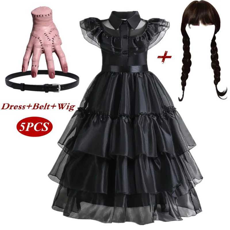 Wednesday Adams Girls Costume 2023 Movie Wednesday Grid Dress Halloween Carnival Gothic Party Dress up 3-10 Years W240914