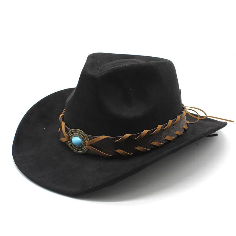 Suede Western Cowboy Hat Men Women Vintage Gentleman Lady Jazz Cowgirl Panama Sun Cap Wide Brim Cloche Church Fedora Hats 240912
