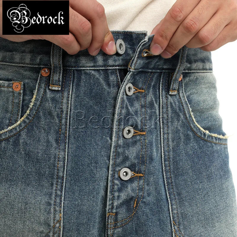MBBCAR 14.5oz heavy wash selvedge denim baggy jeans men Out Button Fly Paris button loose straight pants motorcycle riding pants 240913