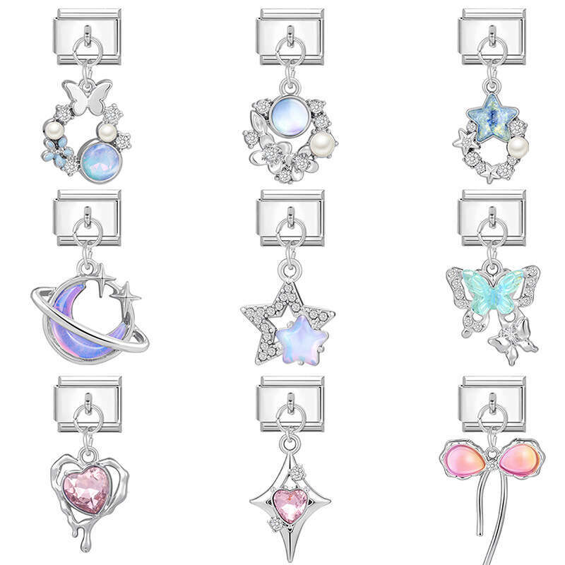 New Women's Gift shine bow butterfly heart Pendant Italian Charms Links Bangle Beads Fit 9mm Stainless Steel Bracelet Making DIY For Women Fashio