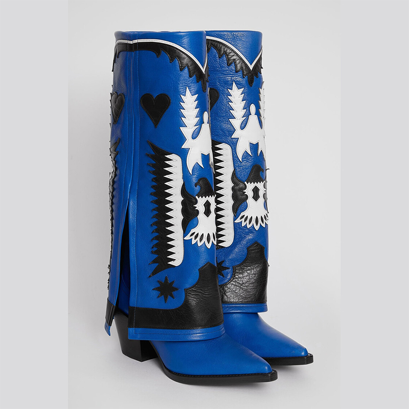 Genuine Leather Embroidered Wedge Women Knee New Black Red Winter Skirt Boots Sexy High Heels Shoes Size 34-43