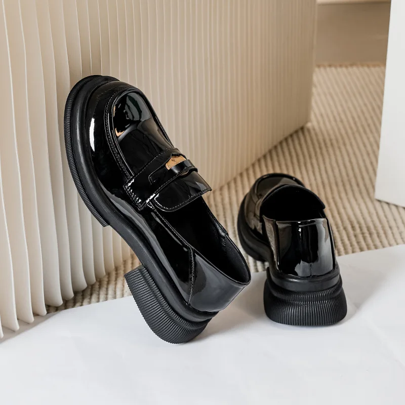 Women Black British Style Leather Shoes Fashion Platform Shoes Spring Autumn Retro Loafers Thick Heel Soft Sole JK Single Shoe