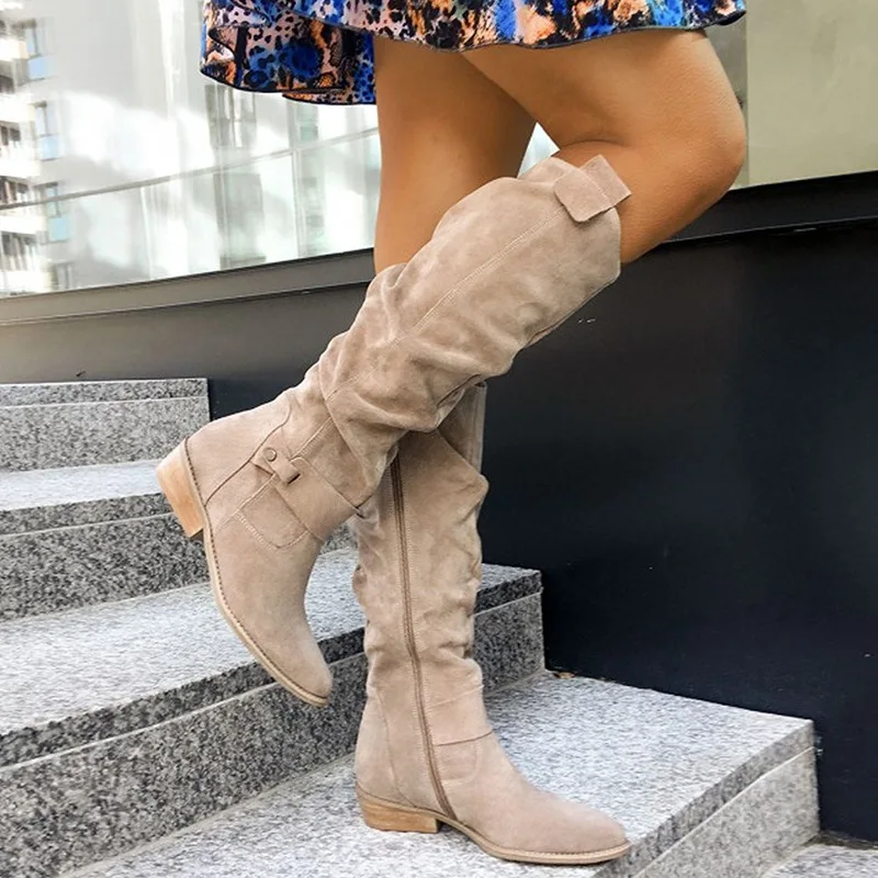 New low heel side zipper 40 43 suede high leg women's boots boots for foreign trade in autumn and winter 2021
