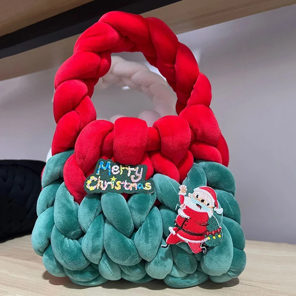 Womens handbag with Icelandic wool top handle hollow outer soft contrasting color short womens Santa Claus bag 240913
