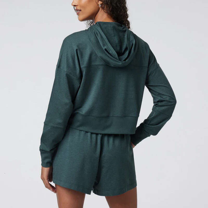 New Half Zipper Short Hoodie Loose Long Sleeve Sportswear Fitness Shorts Casual Sports Set