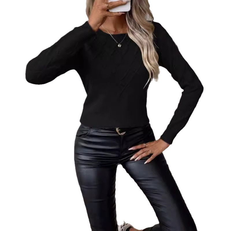 dongdumaoyi New women's sweater fashion pullover round neck long sleeved diamond grid solid color top knitted sweater F0914#45