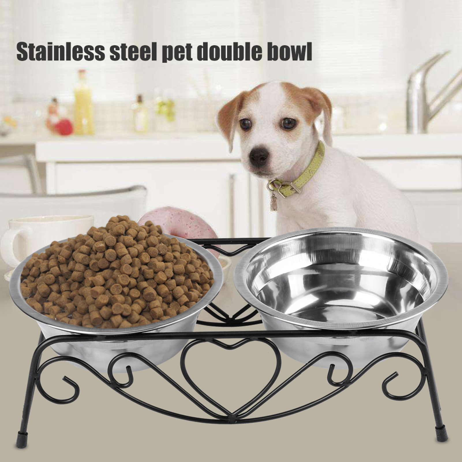Cat Dog Feeding Supplies Double Pet Bowls Dog Food Water Feeder Stainless Steel Pet Drinking Dish Feeder with Shelf Stand