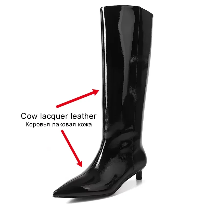 JOZHAMTA Size 34-43 Knee High For Women Genuine Leather Sexy Pointy Kitten Heels Shoes Winter 2025 Wide Calf Long Boots