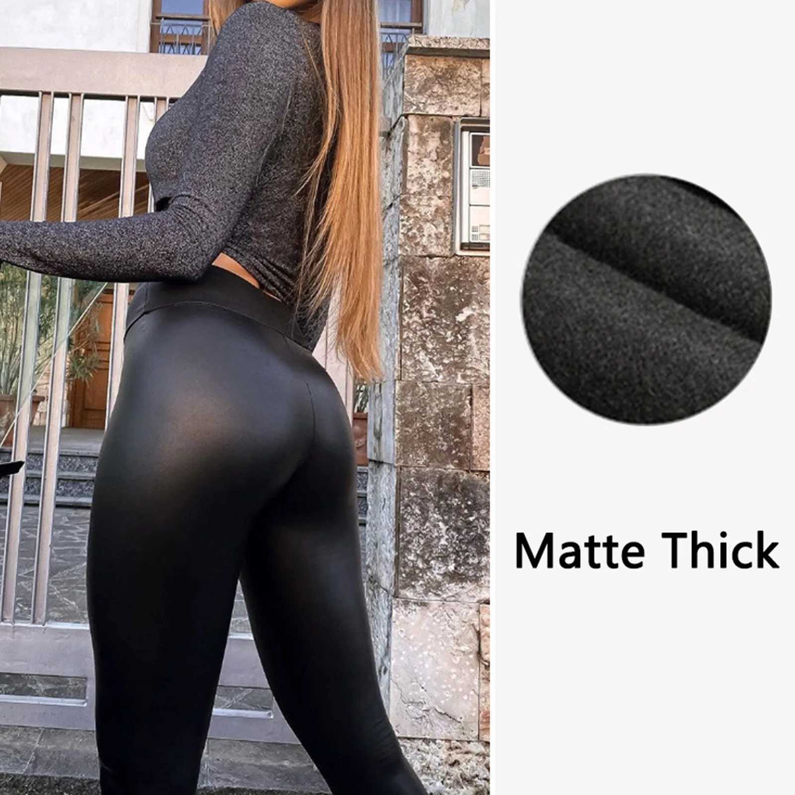 Womens Faux Leather Thick Warm Leggings Sexy Casual Velvet Stretchy Leggings High Quality Leisure Comfortable Winter LeggingsX240914