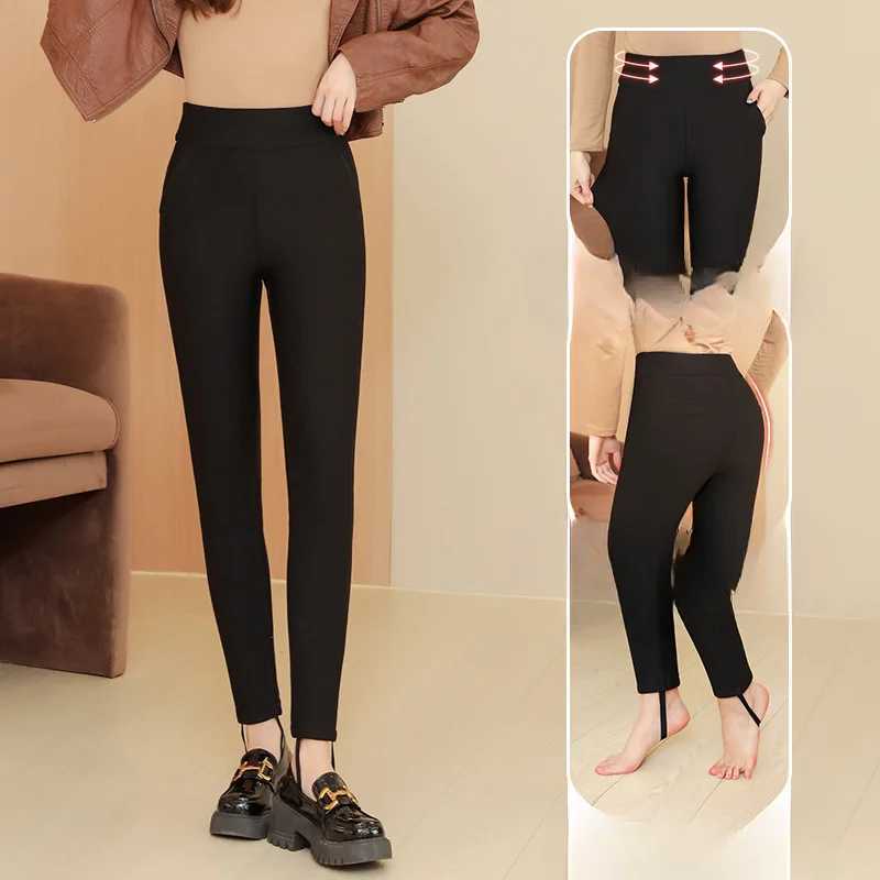 Extra Thick Women Winter Lamb Cashmere Warm Leggings with Fleece Slim Cotton Velvet Pants Thermal High Waist Elastic Pants V647X240914