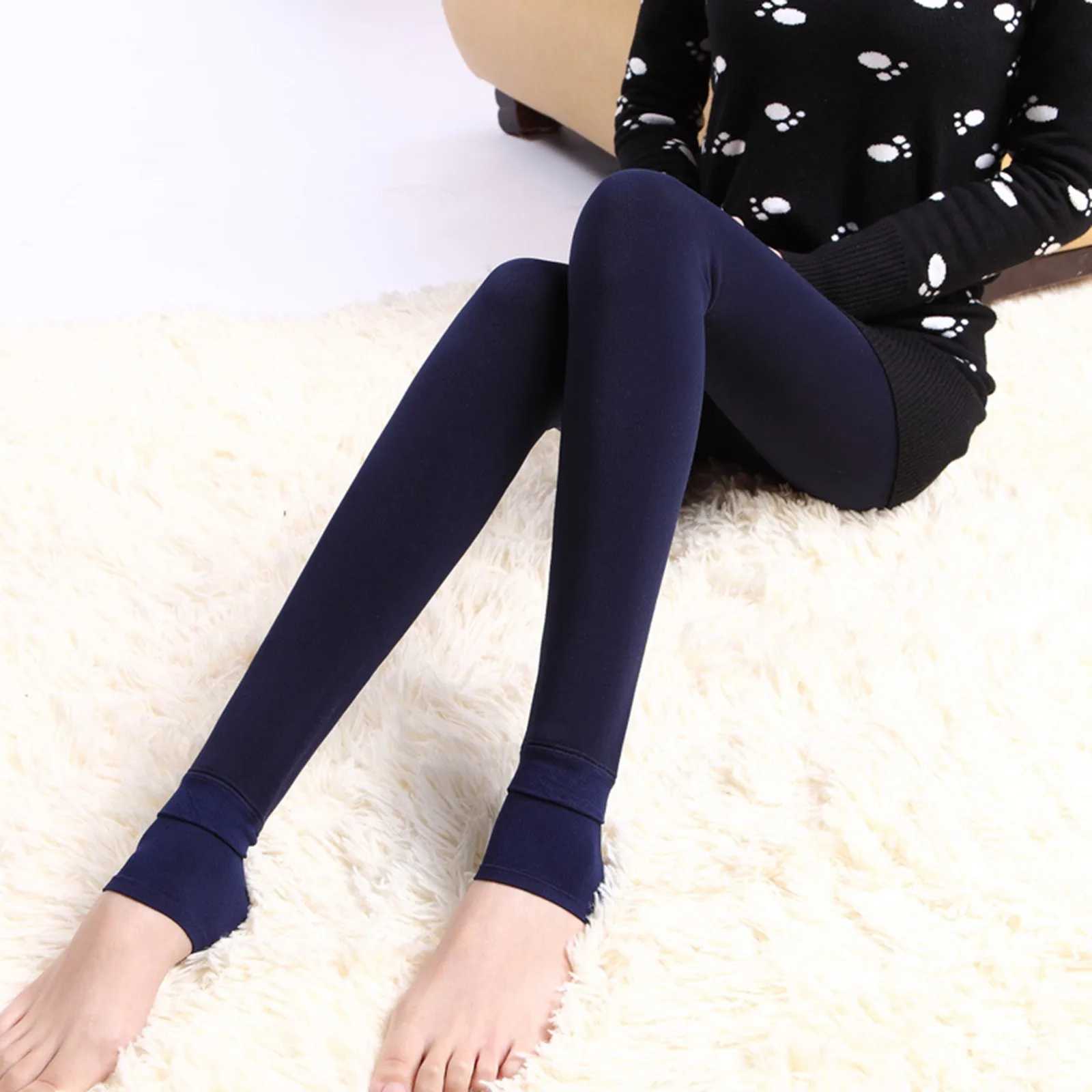 WomenS Autumn Winter Thick Warm Legging Trample Feet Leggings Female Solid Color Leggings Brushed Lining Stretch Fleece PantsX240914